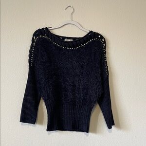 Alberto Makali Faux Fur Pullover Sweater Medium Dark Navy Rhinestones Size M